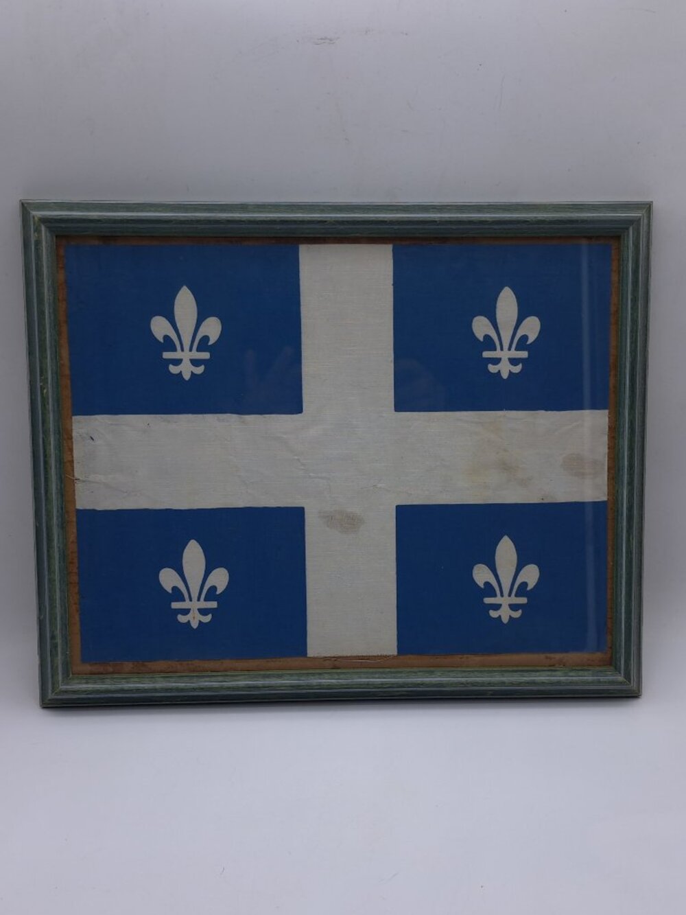 Vintage Framed Quebec Fleurdelisé Flag